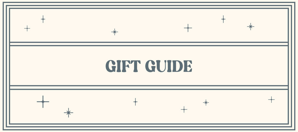 A gift guide with stars on a white background.