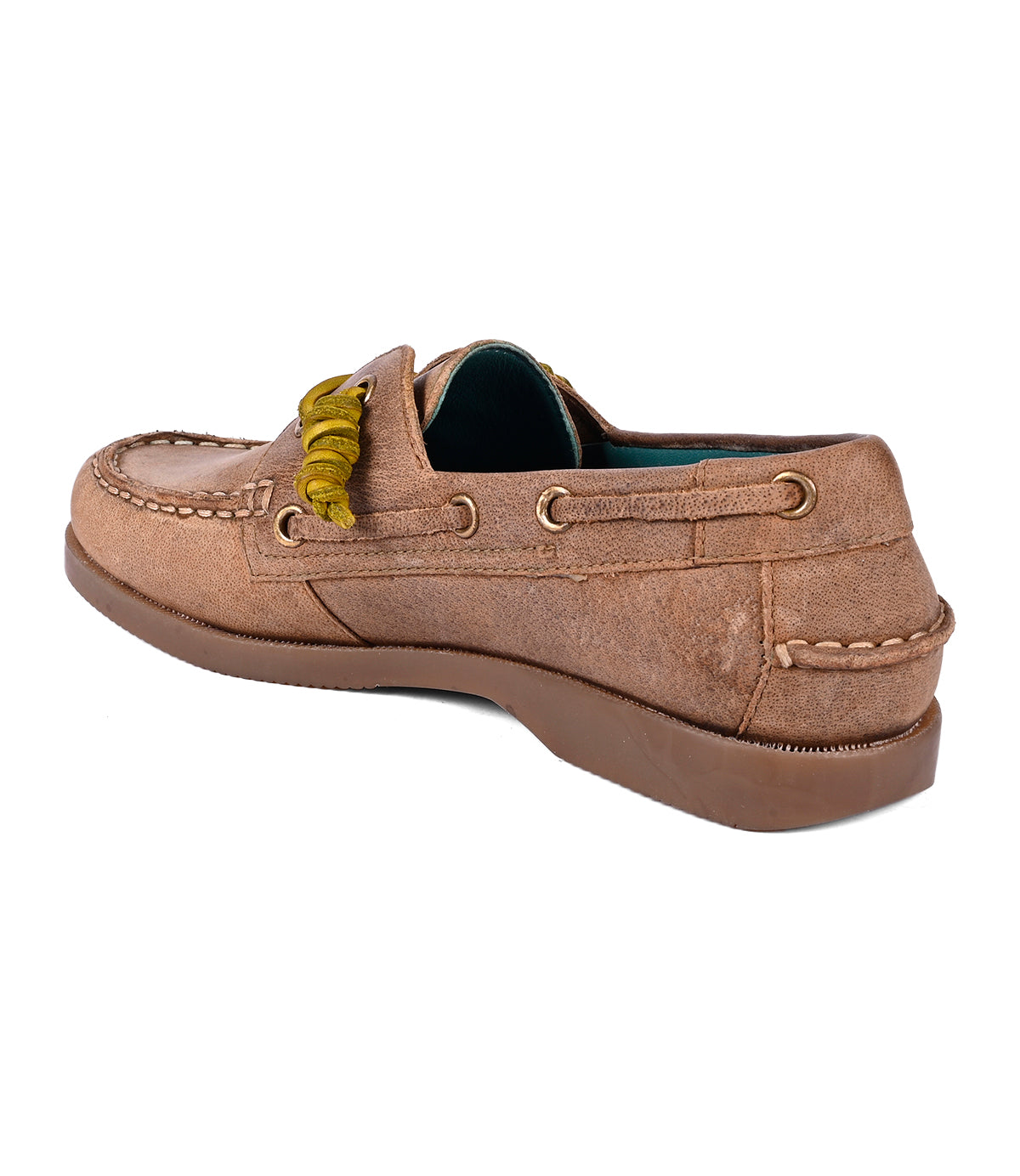 
                  
                    The Abide by Roan is a women's brown leather loafer with yellow laces, showcasing intricate side stitching and a durable runner composite outsole. This stylish shoe combines fashion with function by offering water repellency.
                  
                