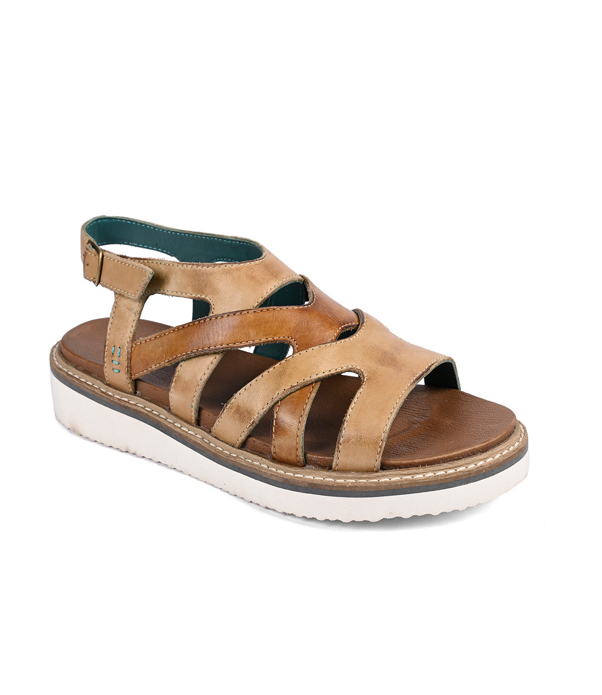 
                  
                    The Roan Centrist is a brown open-toed sandal with a white sole, an adjustable back strap with metal buckle closure for security, and a soft foam outsole for comfort.
                  
                