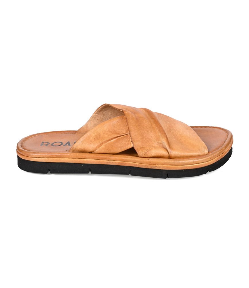 
                  
                    Elevate your summer style effortlessly with Roan's Nosy sandals, featuring chic tan leather crisscross straps and a sleek black sole for ultimate comfort.
                  
                