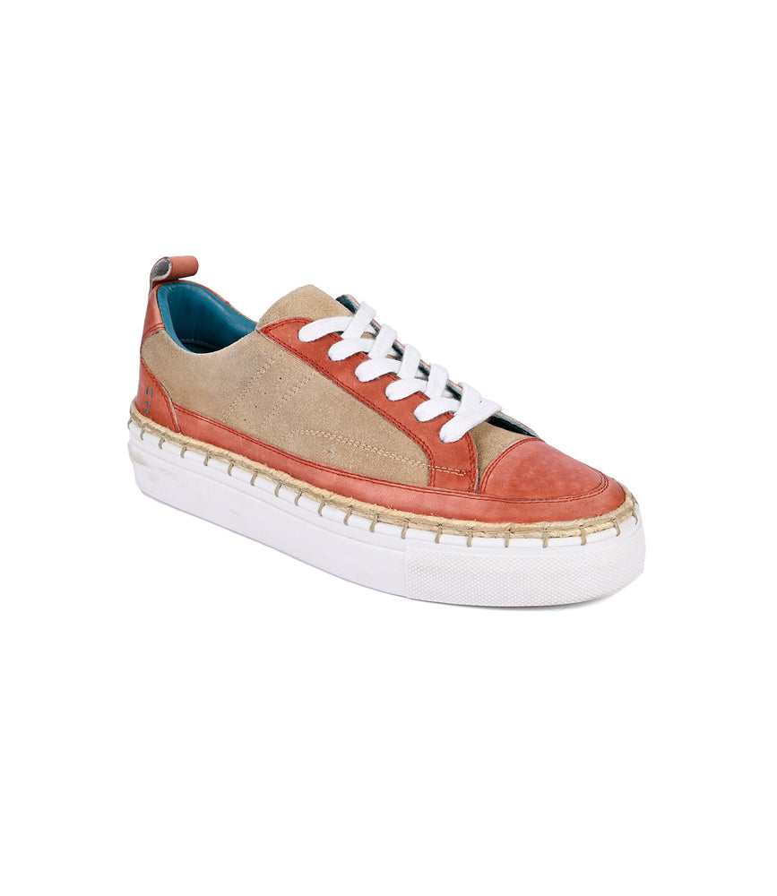 
                  
                    The Roan Void sneaker features a tan and coral design with white laces, a stitched border, a white sole, and cushioned insole for extra comfort.
                  
                