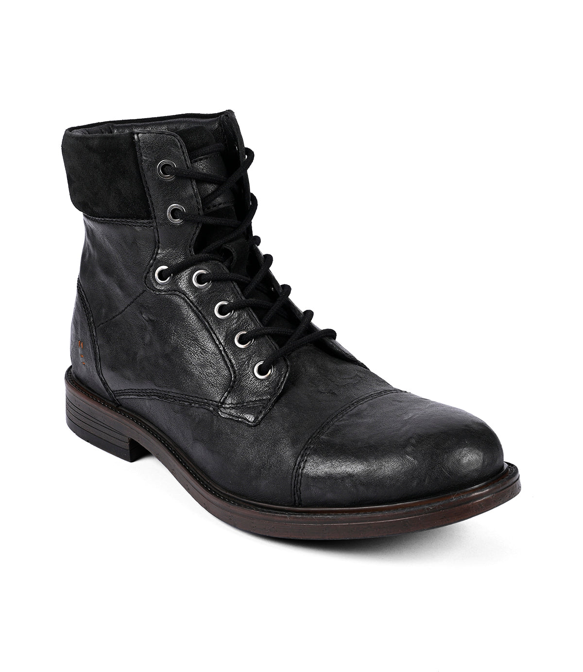 
                  
                    The Roan Lecture is a men's black full-grain leather ankle boot featuring laces, metal eyelets, and a thick sole. It includes a stylish cap-toe design and a padded collar for added comfort.
                  
                