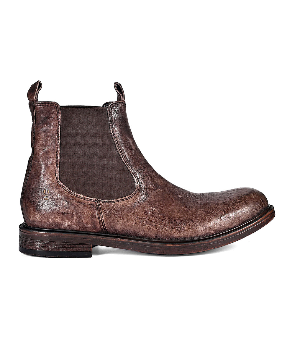 Men’s brown Chelsea leather boots with side goring, profile view